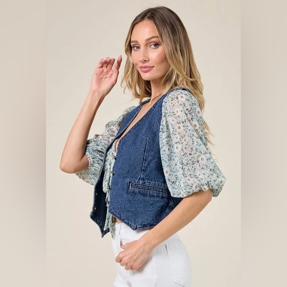 NWT WESTERN RODEO FITTED V NECK DENIM VEST WITH BUTTONS - Picture 3 of 6